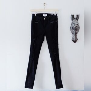 Frame skinny ripped black jeans,size 24